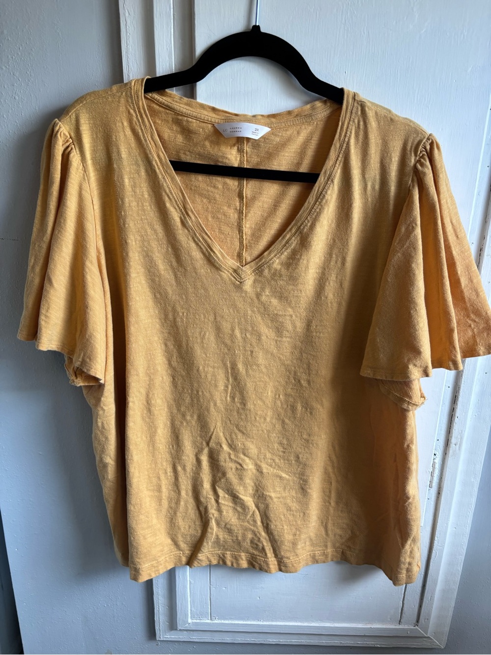 LC Lauren Conrad V-Neck Flutter Sleeve Top - Yellow